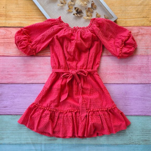 Parker Dresses & Skirts - Parker Coral Pink Eyelet Puff Sleeve Mini Dress M